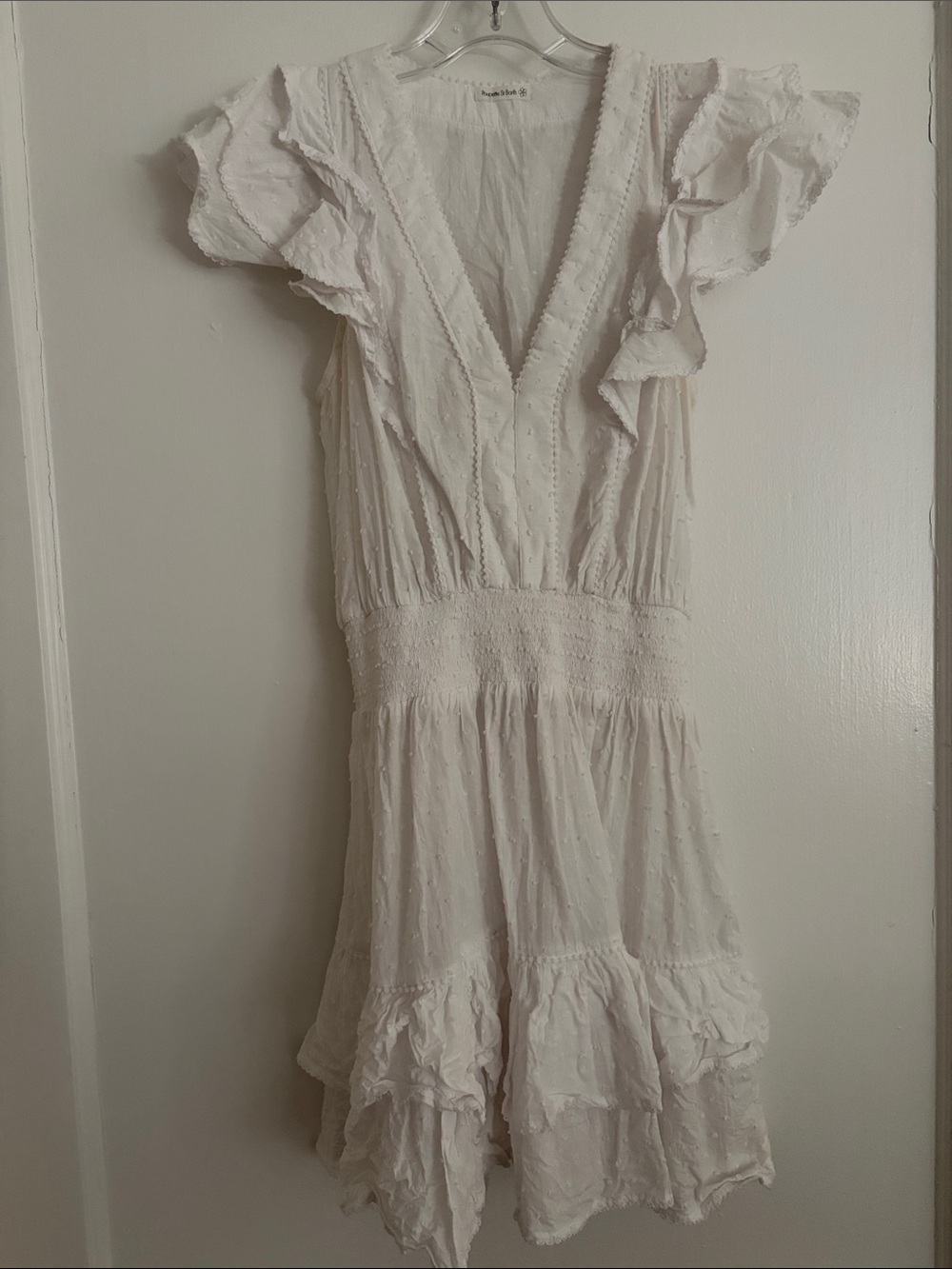 Poupette St. Barth White Ruffle V-Neck Mini Dress